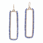 Blue Rectangular Earrings with Green Gems around Perimeter