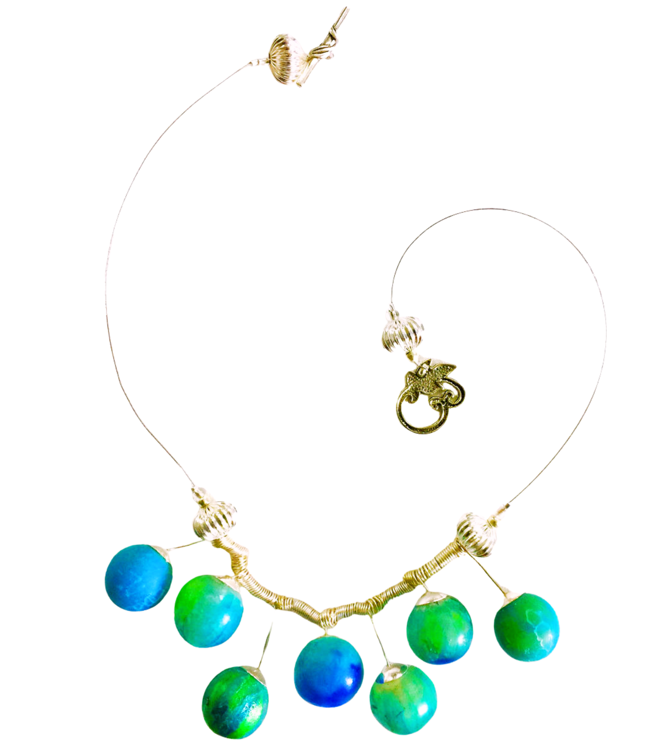 SPHEREICAL BLUE NECKLACE 2300X2550 Translucent Spherical Blue Sculptural Beaded Necklace - Image 1