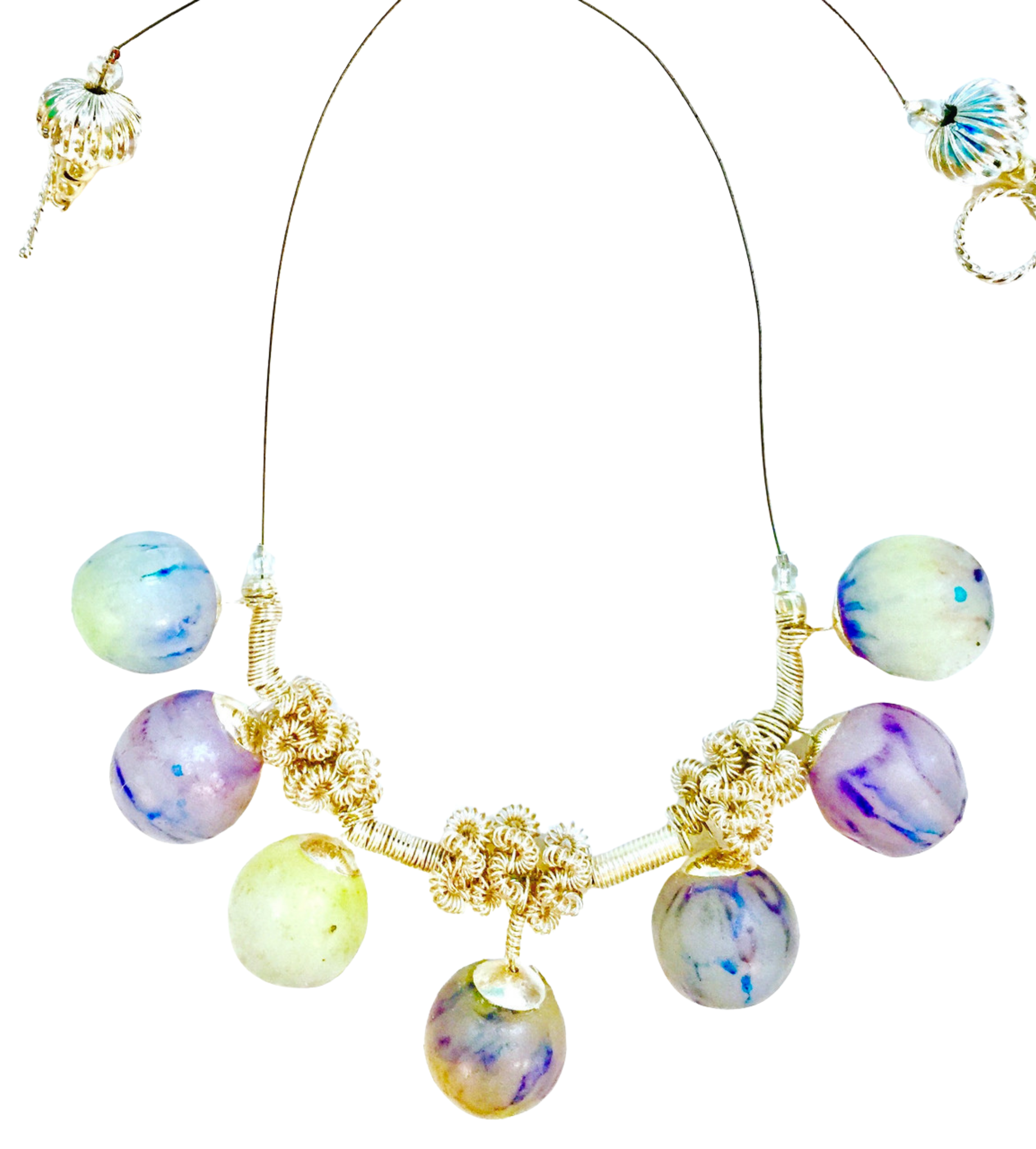 VIOLET GREEN SEAGLASS-LIKE NECKLACE 2300X2550 Violet and Green Sea-Glass-Like Sculpted Necklace - Image 1