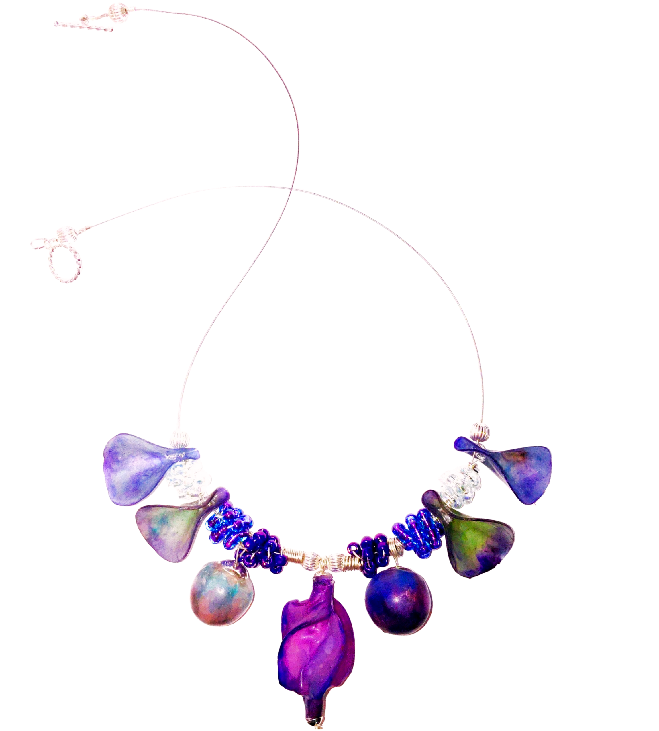 VIOLET TRANSLUCENT SEA PODS NECKLACE 2300X2550 Violet Sculptural Translucent Polymer Clay Necklace - Image 1
