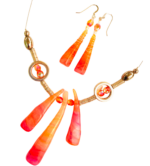 Red Orange Translucent Polymer Clay Necklace and Earrings Set