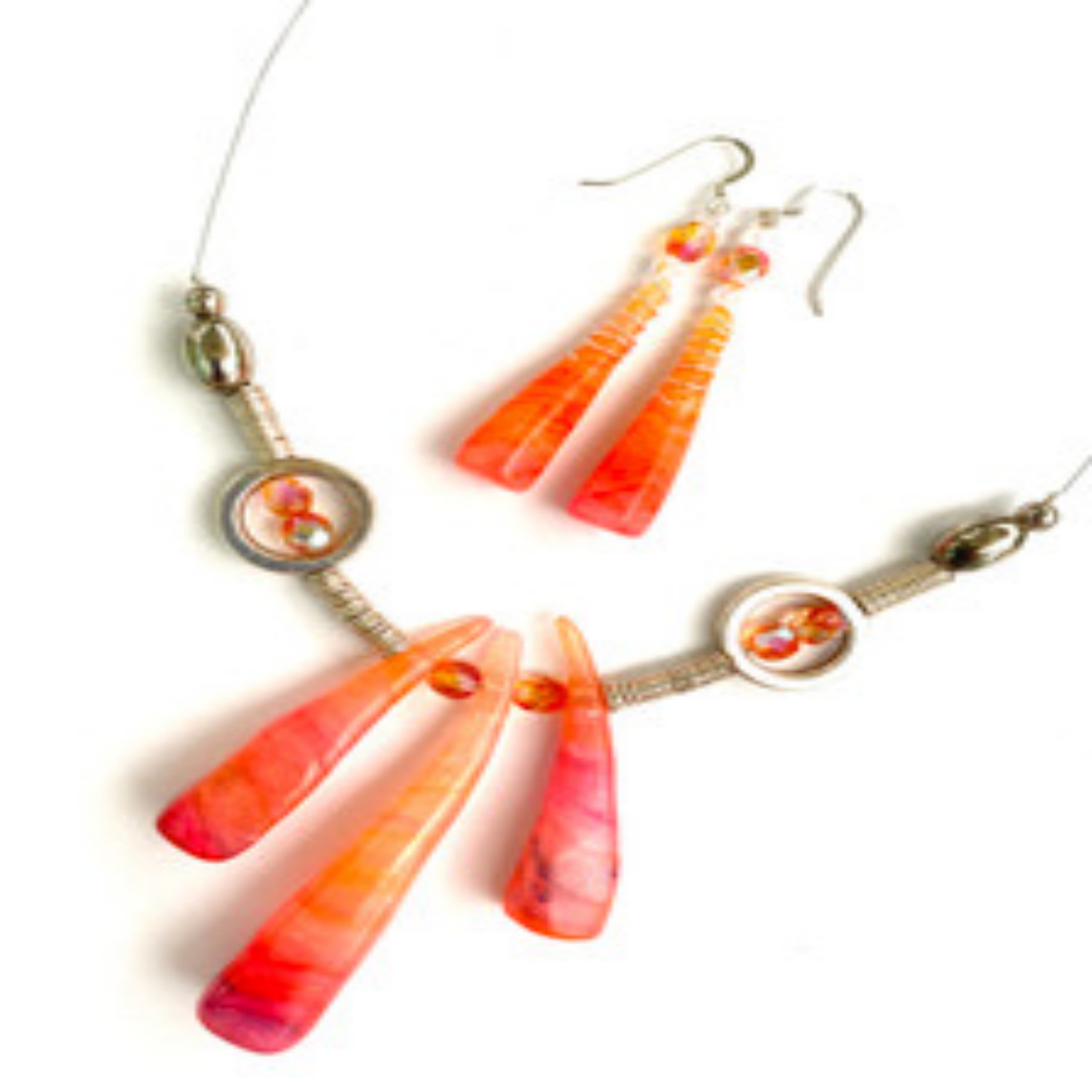 fullsizeoutput_6323__30245 Red Orange Translucent Polymer Clay Necklace and Earrings Set - Image 1