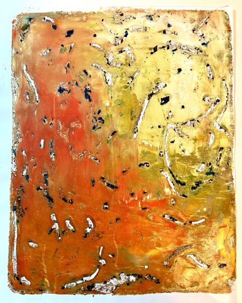 Original Monoprints Yellow Orange Shadows Set of 2