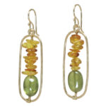 Amber Dangle Earrings with Green Garnet