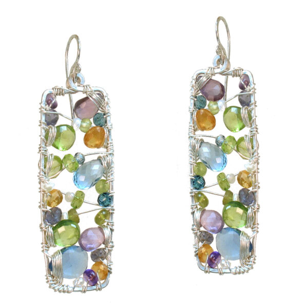 Rectangular Gemstone Earrings, Multi Colored