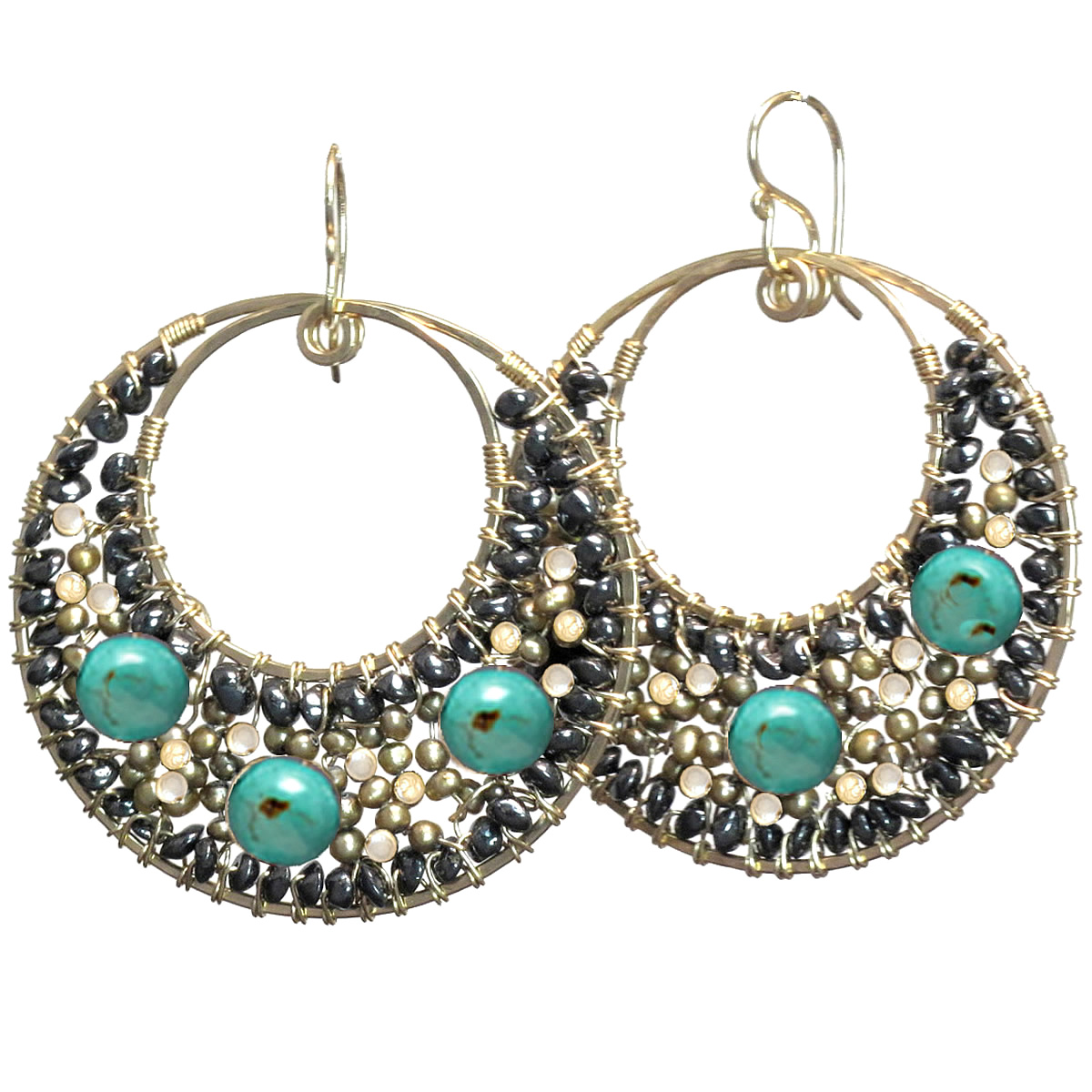 B153. Round Turquoise Drop Earrings - Image 1