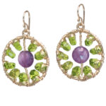 Round Amethyst and Green Drop Earrings,