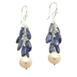 Blue Crystal Drop Earrings with Pearls